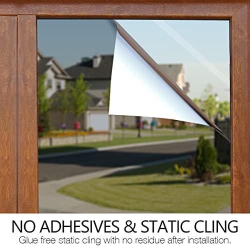 STATINT Window Film Privacy One Way Mirror Glass Tint Heat Control Sun UV Blocking Sliding Door Tinting Reflective Static Cling for Home, Black-Silver, 23.6 Inch X 6.5 Feet