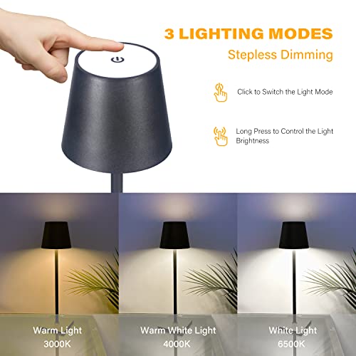 CHLORANTHUS 2 Pack Cordless Table Lamps, 3 Colors Stepless Dimming, 4000mAh Rechargeable Battery LED Desk Lamp for Bedroom/Couple Dinner/Desk/Cafe/Dining Room/Terrace