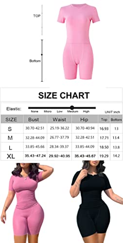 LICOBOD Lounge Wear Ribbed Casual 2 Piece Tracksuit Shorts Set Women Solid Skinny Short Sleeve O-Neck Top+Elastic Leggings