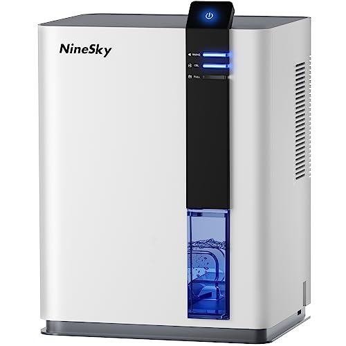 NineSky Dehumidifier for Home, 98 OZ Water Tank, (800 sq.ft) Dehumidifiers for Bathroom, Bedroom with Auto Shut Off, 5 Colors LED Light(H2 White/Gray)