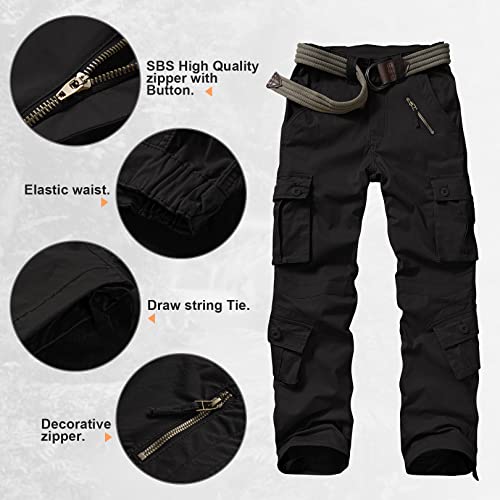 Alfiudad Womens Cargo Pants with Pockets, Women's Casual Military Army Hiking Combat Tactical Work Pants Trousers,Black,26(US 2)