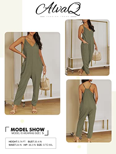 AlvaQ Green Jumpsuit Casual Sleeveless Maternity Clothes Spaghetti Strap Long Pant Rompers One Piece Jumpsuits for Women with Pockets X-Large