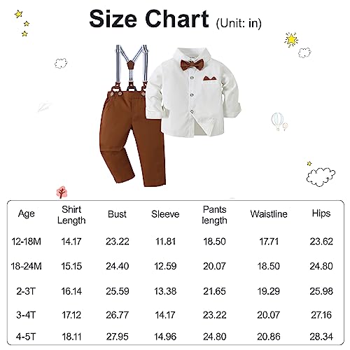 YALLET Baby Boy Clothes Suit Toddler Gentleman Outfits Formal Dress Shirt + Bowtie + Suspender Pants Wedding Party 1-5 Years