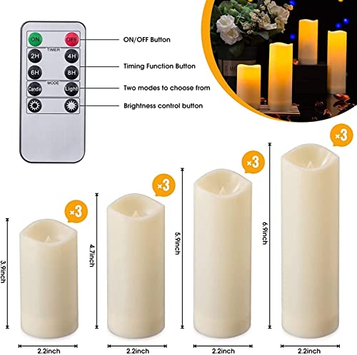 Aamdkcyu Flameless Candles with Remote & 2/4/6/8H Timers, Outdoor Indoor Waterproof Remote Candles Battery Operated, Electric Led Candles 12pcs for Home/Wedding Decor (D 2.2'' x H 4'' 5'' 6'' 7'')