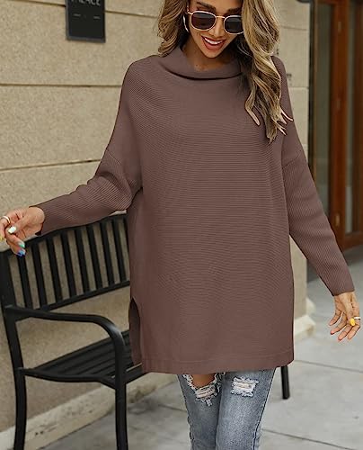 EFAN Women's 2023 Fall Clothes Lightweight Turtleneck Fashion Clothing Long Sleeve Loose Sweater Casual Outfits Cable Knit Pullover Sweaters for Women