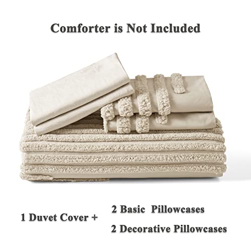 BEDAZZLED 5 Pieces Full/Queen Duvet Cover Set, Boho Bedding Sets for Modern Home, Tufted and Super Soft Comforter Covers, Beige