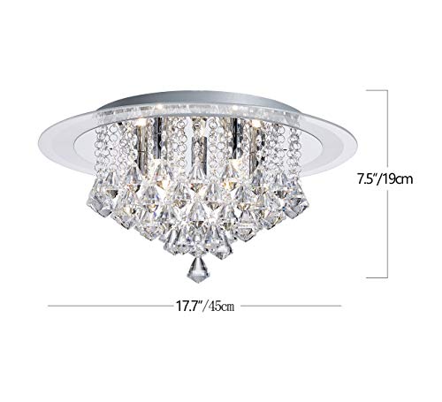 Bestier Modern Chrome Crystal Raindrop Flush Mount Chandelier Lighting LED Ceiling Light Fixture Lamp for Dining Room Bathroom Bedroom Livingroom G9 LED Bulbs Required Diameter 17.7 inch Height 7.5 in