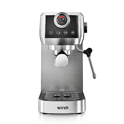 Espresso Machine, wirsh 20 Bar Espresso Maker with Plastic Free Portafitler and Steamer for Latte and Cappuccino, Expresso Coffee Machine with Pressure Gauge, Touch Screen, Full Stainless Steel Scoop&Tamper (Home Barista Plus)