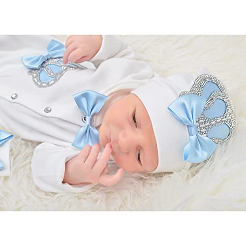 Lilax Baby Boy Newborn Crown Jewels Layette 3 Piece Gift Set 0-3 Months Blue