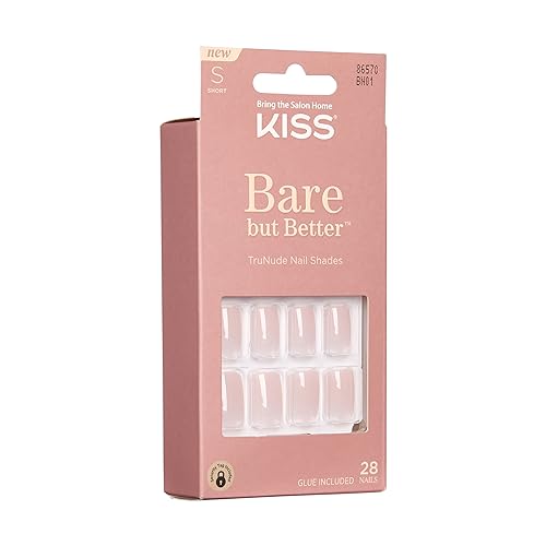 KISS Bare But Better TruNude Fake Nails Nude Nail Shades Manicure Set, Nudies', 28 Chip Proof, Smudge Proof Glue-On Nails