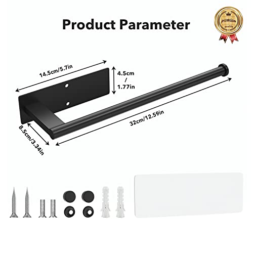 Paper Towel Holder Under Cabinet - Stainless Steel Paper Towel Holder Wall Mount, Self-Adhesive or Drilling, Matte Black Towel Rack for Kitchen Organization and Storage, Kitchen Paper Roll Holder