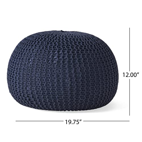 Christopher Knight Home Belle Knitted Cotton Pouf, Dark Blue