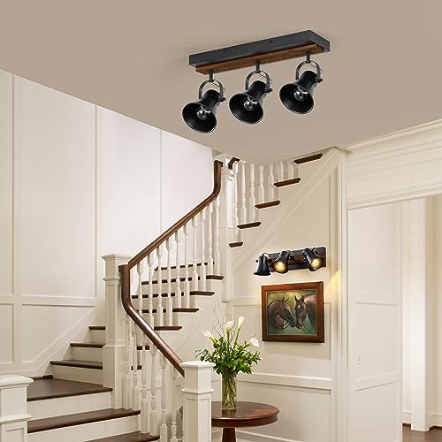 KEESFU 3-Light Track Lighting Kit,Black Semi Flush Mount Ceiling Light with 3 Rotatable Light Heads,Modern Farmhouse Lighting for Livingroom,Bedroom,Hallway,Art Wall,Bathroom,Kitchen.(3-Light)