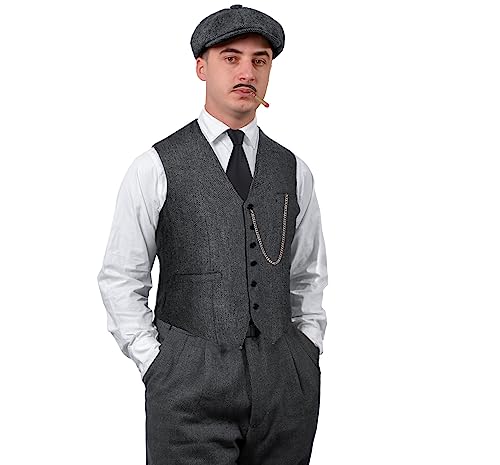 TOGROP 1920s Mens Costume Vest Hat Pocket Watch Accessories Set Adult Party Cosplay Dark grey Large