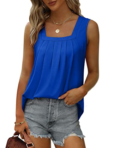 Saloogoe Womens Summer Outfits for Island Vacation Loose Square Neck Tank Tops Plus Size Blue