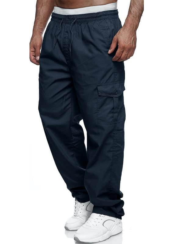 JMIERR Casual Cargo Pants for Men Drawstring Elastic Waist Stretch Work Pants Tactical Lightweight Hiking Joggers Sweatpants with Pockets,US 34(M),B Blue