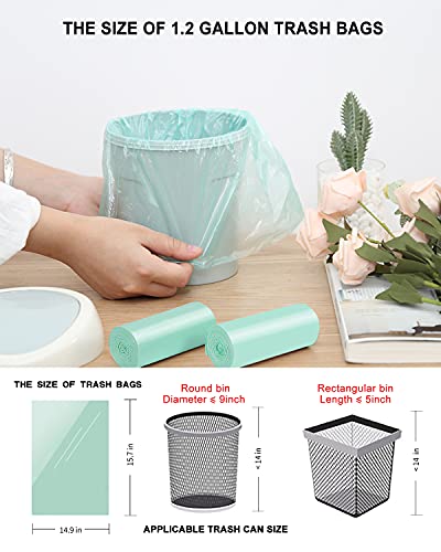 1.2 Gallon Small Trash Bags Garbage Bags, AYOTEE Mini Compostable Strong Bathroom Wastebasket Can Liners trash Bags for Home Office Kitchen fit 5L,5 Liter,1 Gal,Green