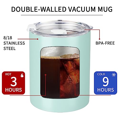 Puraville 4Pack 12 oz Insulated Tumblers with Lid and Straw, Double-Walled Stainless Steel Coffee Mug Vacuum Lowball Cup for Travel Office Home, Navy,Blue,Light Blue,Matte White