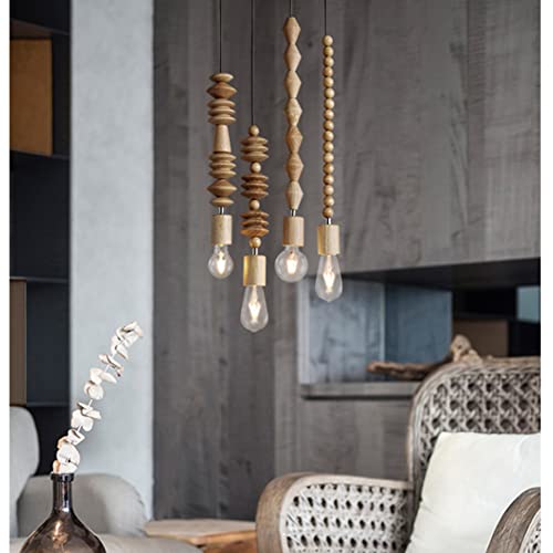 OAKLIGHTING 4 Lights/Lot Beads Wood Ceiling Pendant Fixtures Modern Dining Room Wooden Hanging Lighting (Wood Color)