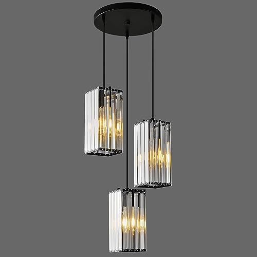 zhllmq Modern Pendant Light Black Rectangle Pendant Lighting Mini Crystal Chandeliers Adjustable Pendant Light Fixture for Kitchen Island Dinning Room Living Room Corridor Bedroom(Black 3-Light)