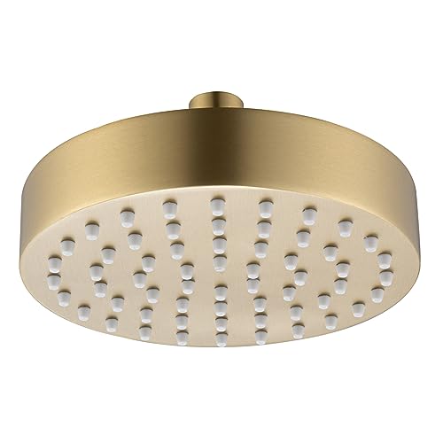 RANDOM 6 Inch Brushed Gold Shower Head High Pressure Magic Rain With 360 Adjustable Swivel Ball Joint with Filter, Solid Stainless Steel Showerhead, Luxury Modern Look.