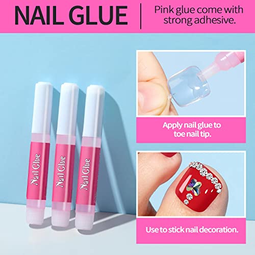 100pcs Clear Press on Fake Toe Nails with Nail Glue, Cuticle Pusher & Nail File, Teenitor Full Cover False Toenail Kit for Salon