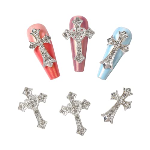 10pcs Retro Cross Nail Charm, Alloy Rhinestones Cross Charms Punk Gothic Nail Art Supplies for Acrylic Nail Decoration, Nail Accessories for Nail DIY Design