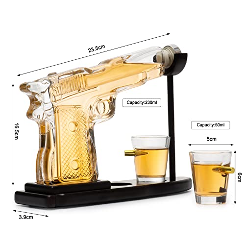 Gifts for Men Dad Whiskey Decanter Set 9 Oz with Two 2 Oz Glasses, Pistol Gun Unique Birthday Gift Ideas Daughter Son, Home Bar Gifts, Drinking Accessories Funny Military Present Cool Dispenser