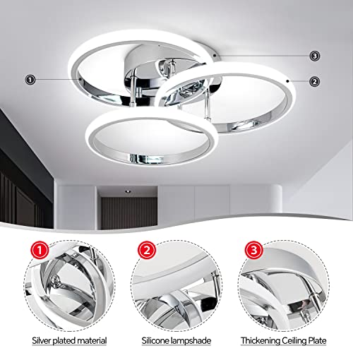 15.74IN 55W Dimmable LED Modern Flush Mount Ceiling Light Fixture with Remote Control, Chrome 3000K-6500K 3-Color Dimming Circle Modern Chandelier, Close to Ceiling Bedroom Kitchen Cloakroom Lamp