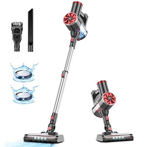 PRETTYCARE Cordless Vacuum Cleaner, Self-Standing, 25Kpa Powerful Suction Stick Vacuum with Smart LED Display, 40Min Long Runtime Brushless Motor, Lightweight Vacuum for Hardwood Floor Carpet Pet Hair