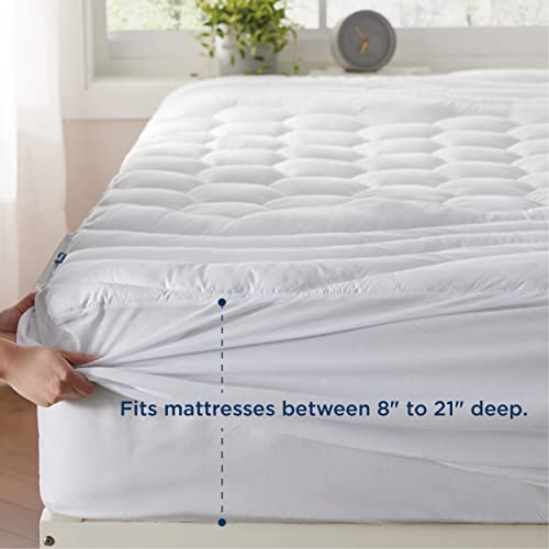 Bedsure Queen Size Mattress Pad - Soft Cooling Mattress Cover Padded, Quilted Fitted Mattress Protector with 8-21" Deep Pocket, Breathable Fluffy Pillow Top, White, 60x80 Inches