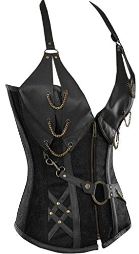 Alivila.Y Fashion Womens Steel Boned Retro Goth Steampunk Corset 908-Black-L