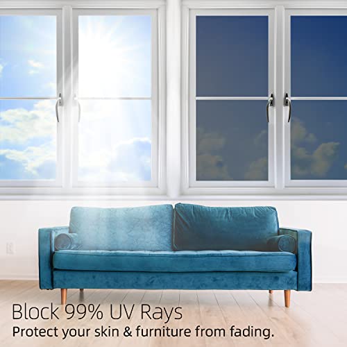 One Way Privacy Window Film Sun Blocking, Heat Blocking Window Tint for Home See Out But Not in, Static Cling & Anti UV, Black-Silver,17.5 Inch x 78.74 Inch