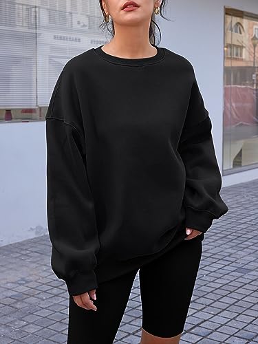 AUTOMET Hoodies for Women Black Oversized Sweatshirts Crew Neck Pullover Casual Workout Soft Fall Fashion Outfits Winter Clothes 2023