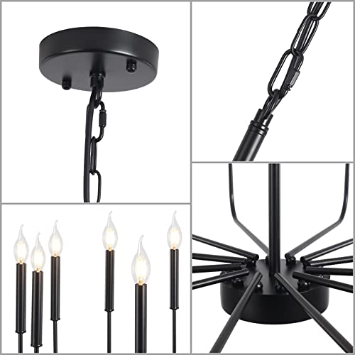 JDfeiFFF Black Chandelier 12 Light Modern Farmhouse Chandeliers for Dining Room Large Size Rustic Candle Chandelier Light Fixtures Ceiling Hanging for Living Room Kitchen Island Hallway Foyer