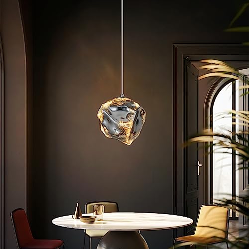 LBSQJ Modern Chrome Pendant Lights Kitchen Island Mini Hanging Light Fixtures Glass Creative Irregular Imitation Stone Shape Chandelier for Dinning Room Kitchen Bedroom Bar Foyer Farmhouse(1 Pack)