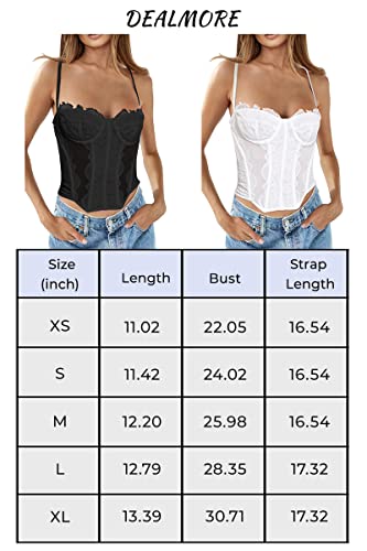 Dealmore Womens Trendy Tops Date Night Outfit Summer Clothes Cute Lace top Mesh Sexy Vintage Spaghetti Strap Open Back Boned Top Black