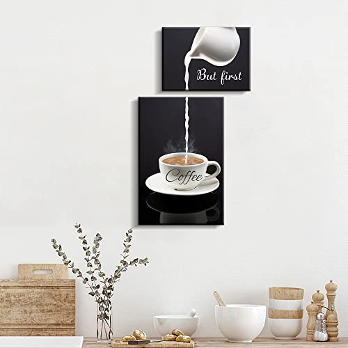 Coffee Bar Wall Decor for Kitchen - But First Coffee Sign - Kitchen Canvas Wall Art for Modern Home Dining Room Decorative (but first coffee)