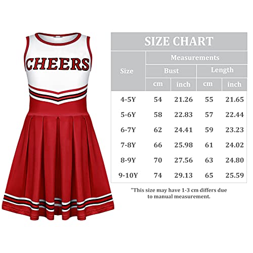 4 Pcs Girls Halloween Cheerleader Costume Outfit Set Fancy Dress for Kids Halloween Birthday Party (9 to 10 Years Old)