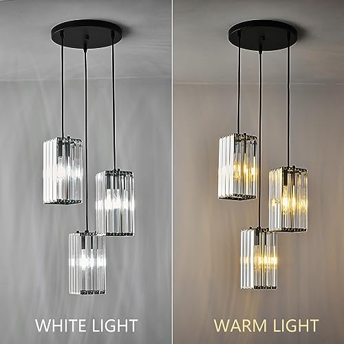 zhllmq Modern Pendant Light Black Rectangle Pendant Lighting Mini Crystal Chandeliers Adjustable Pendant Light Fixture for Kitchen Island Dinning Room Living Room Corridor Bedroom(Black 3-Light)