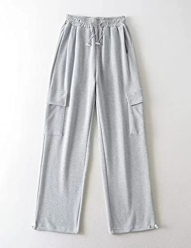 Rxozrxoz Womens Parachute Pants Drawstring Elastic Loose Cargo Sweatpants Y2K Baggy Cargo Pants Jogger with Pockets(Grey-L)