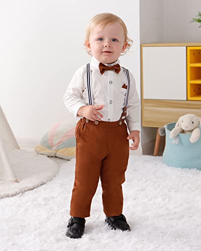 YALLET Baby Boy Clothes Suit Toddler Gentleman Outfits Formal Dress Shirt + Bowtie + Suspender Pants Wedding Party 1-5 Years