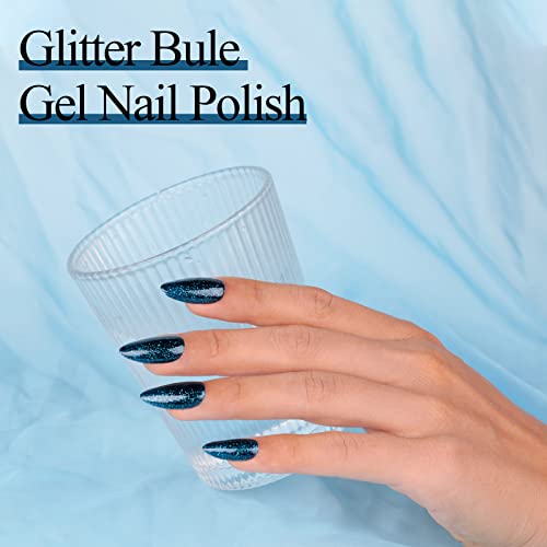 Imtiti Glitter Blue Gel Nail Polish, 1 Pcs 0.5 fl oz Sparkly navy blue gel nail polish Color Soak Off Gel Polish Nail Art Manicure Salon DIY Nail Lamp Gel Nail Design Christmas Halloween Decoration