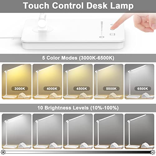 Bright LED Desk Lamp for Home Office - Dual Swing Arm Eye-Caring Architect Task Lamp, Adjustable Foldable Table Lamp, Dimmable Touch Control Desktop Lamp 5 Lighting Modes for Work/Study