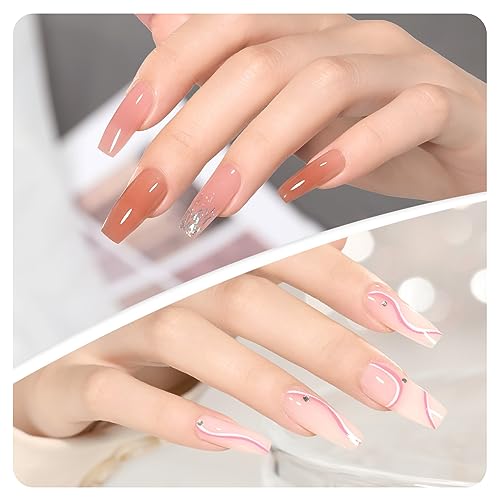 GAOY Poly Extension Nail Gel Kit with UV Light, 14 Pcs Natural Pink Nude Poly Nail Gel Starter Kit with Slip Solution and Tools for Nail Art DIY