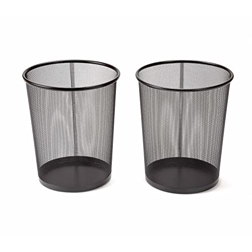 Seville Classics Small Cylinder Trash Can for Home or Office, 6 Gallon Mesh Round Bins, Lightweight, Steel Wastebasket Set for Garbage or Recycle, 2-Pack, Black