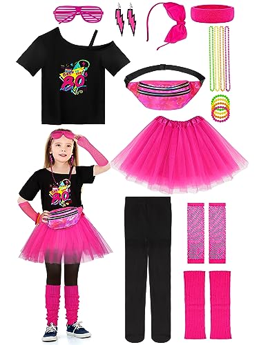 AOTHSO 18 Pieces Girls 80s Costume Accessories Set Halloween Cosplay 1980s Party Kids 80s Outfit Clothes Costume Set