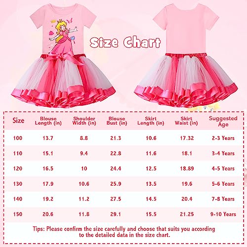 ADREIT Princess Peach Costume Set for Girls, Super Bros Princess Peach Tutu Dress with Accessories Cosplay Halloween Party