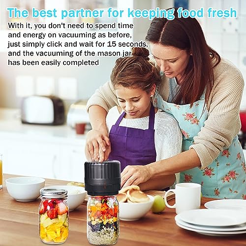 Electric Mason Jar Vacuum Sealer, JuJubak Food Vacuum Saver Sealer Machine, Vacuum Sealer Kit for Regular Mouth and Wide Mouth Regular Mouth Mason Jars Sealer with 12 Jar Lids