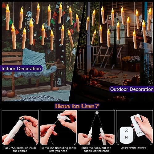 KUKIKUKI 12PCS Batteries Operated Taper Candles with Remote, Flameless Taper Window Candles Flickering Warm White Light,Led Hanging Candlesticks for Party Halloween Christmas Church Home